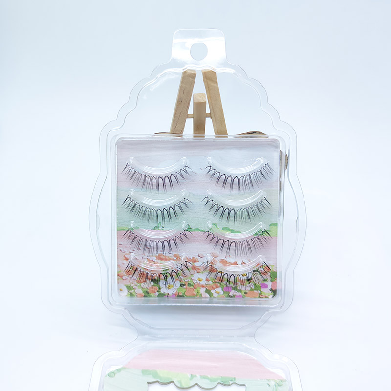 4 ຄູ່ Natural Look False Lashes Strip Cross Clear Band 5-7mm Cross Eyelash JK1